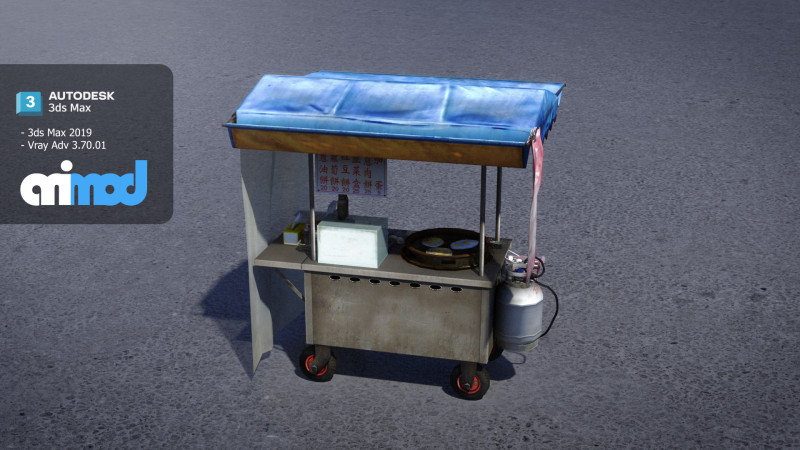 Chinese Breakfast Vendor 3D Model .c4d .max .obj .3ds .fbx .stl .blend