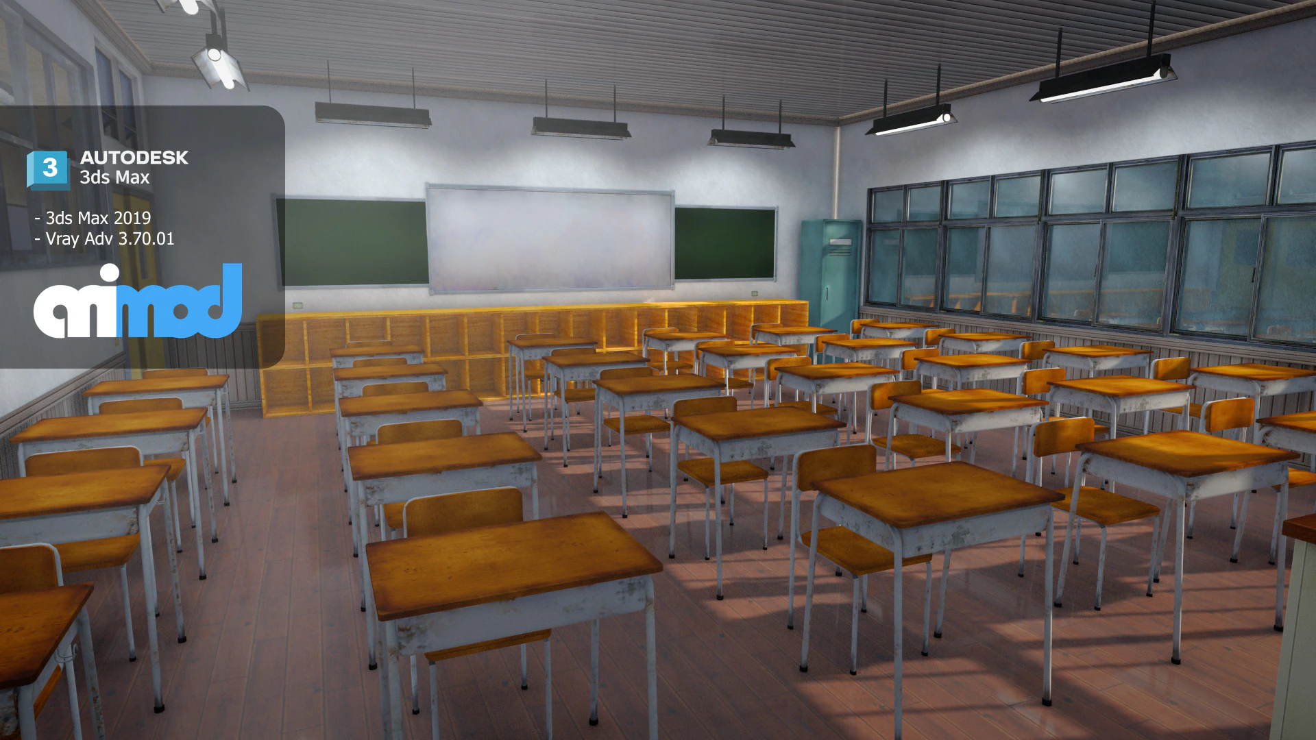 Japanese School Hallway 3D Model .c4d .max .obj .3ds .fbx .stl .blend