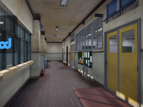 Japanese School Hallway 3D Model