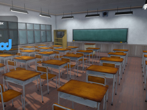 Japanese School Hallway 3D Model