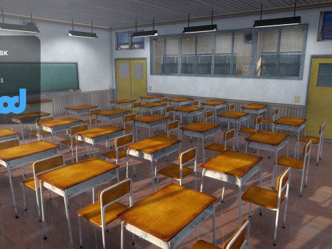 Japanese School Hallway 3D Model