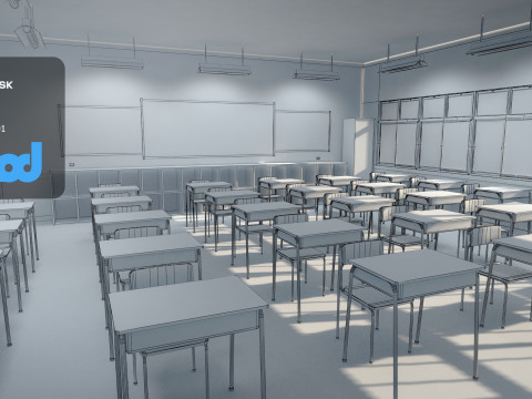 Japanese School Hallway 3D Model
