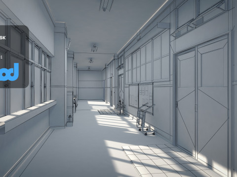 Japanese School Hallway 3D Model
