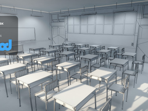 Japanese School Hallway 3D Model
