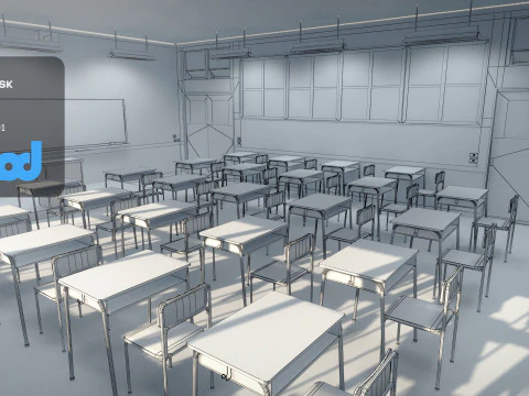 Japanese School Hallway 3D Model