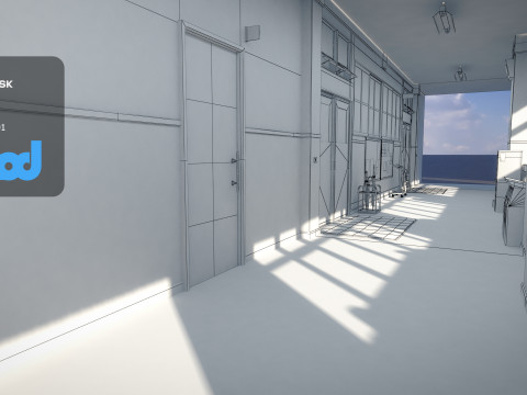 Japanese School Hallway 3D Model