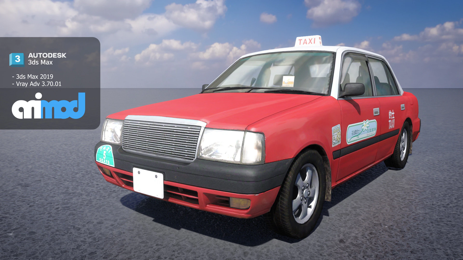 HK Taxi Red 3D Model .c4d .max .obj .3ds .fbx .stl .blend 