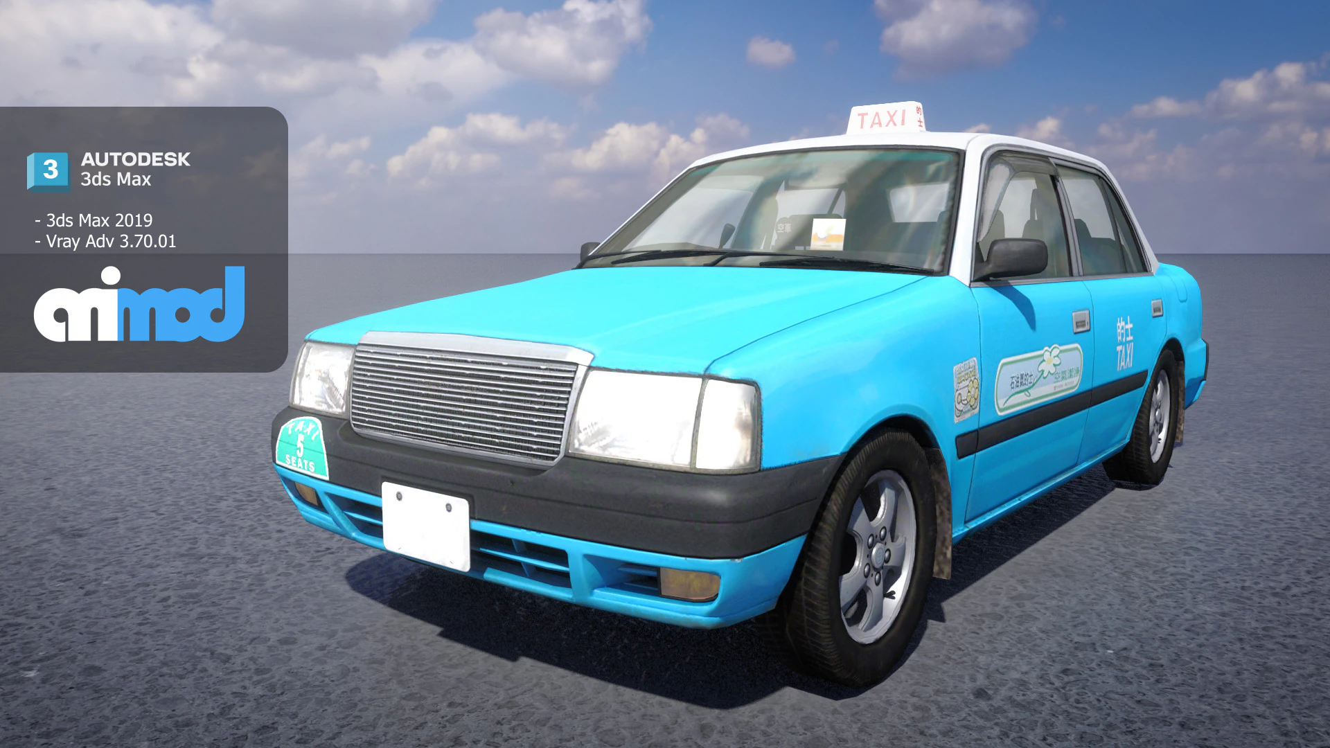 HK Taxi Blue 3D Model .c4d .max .obj .3ds .fbx .stl .blend