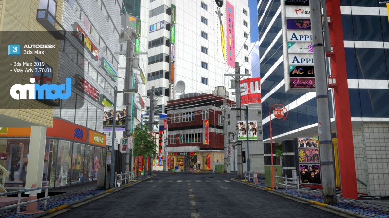 Japanese Streetscape Tokyo 0004 3Dモデル .c4d .max .obj .3ds .fbx .stl .blend