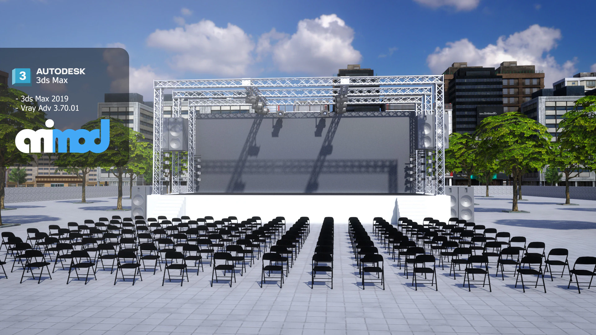 Outdoor Concert Stage 3D Model .c4d .max .obj .3ds .fbx .stl .blend 