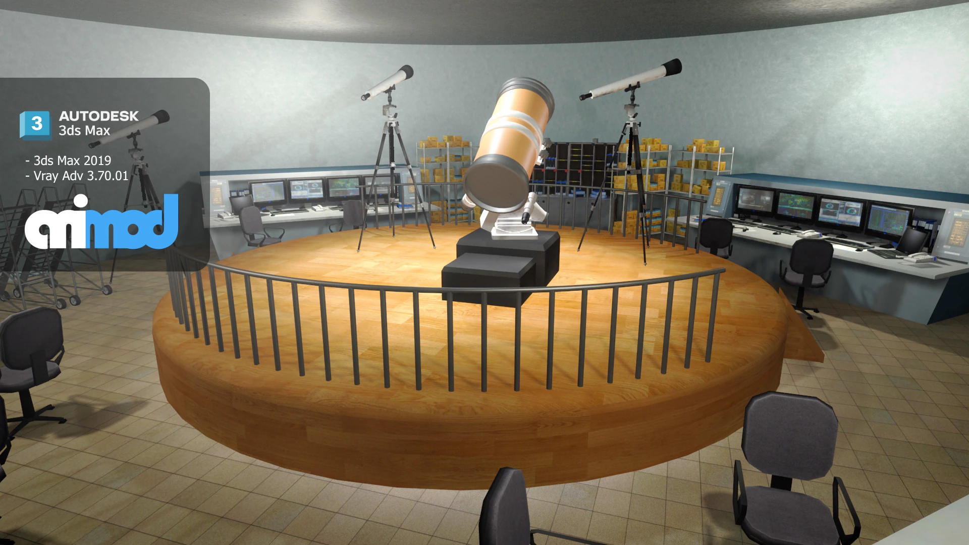 Observatory 001 3D Model .c4d .max .obj .3ds .fbx .stl .blend 
