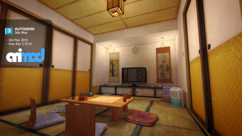 Japanese Style Living Room Model 3D .c4d .max .obj .3ds .fbx .stl .blend 