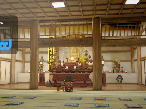 Japanese Temple With Interior Scene 3D Model