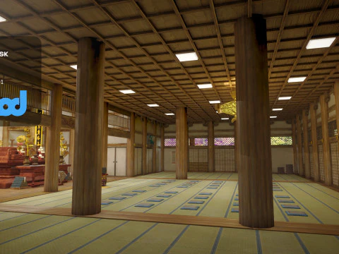 Japanese Temple With Interior Scene 3D Model