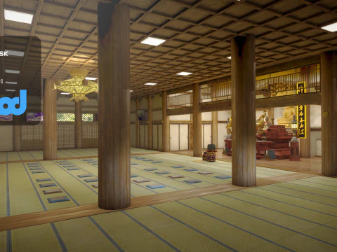 Japanese Temple With Interior Scene 3D Model