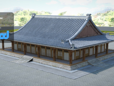 Japanese Temple With Interior Scene Modelo 3D