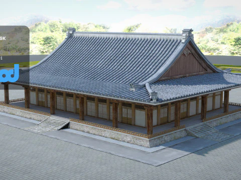 Japanese Temple With Interior Scene 3D Model
