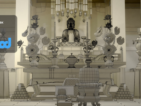Japanese Temple With Interior Scene Modelo 3D