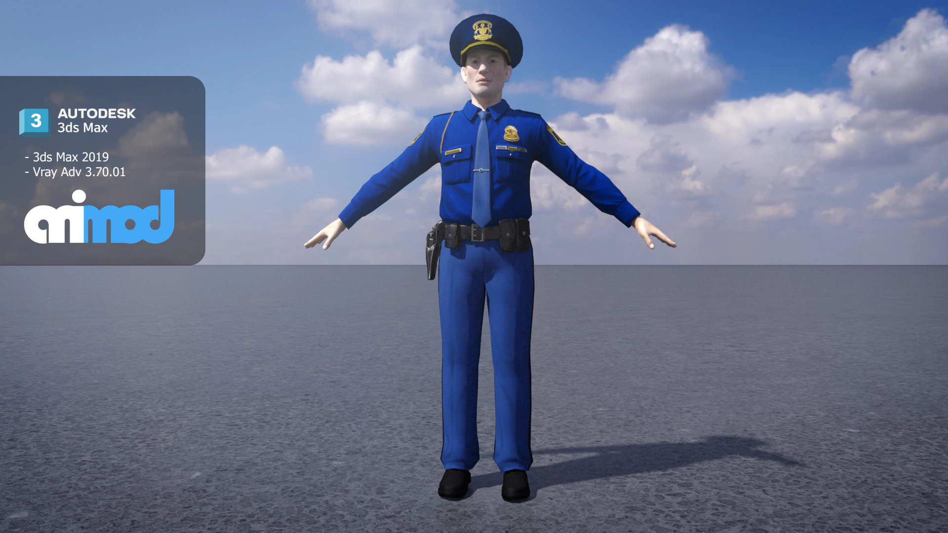 Police Officer 0001 3D Model .c4d .max .obj .3ds .fbx .stl .blend 