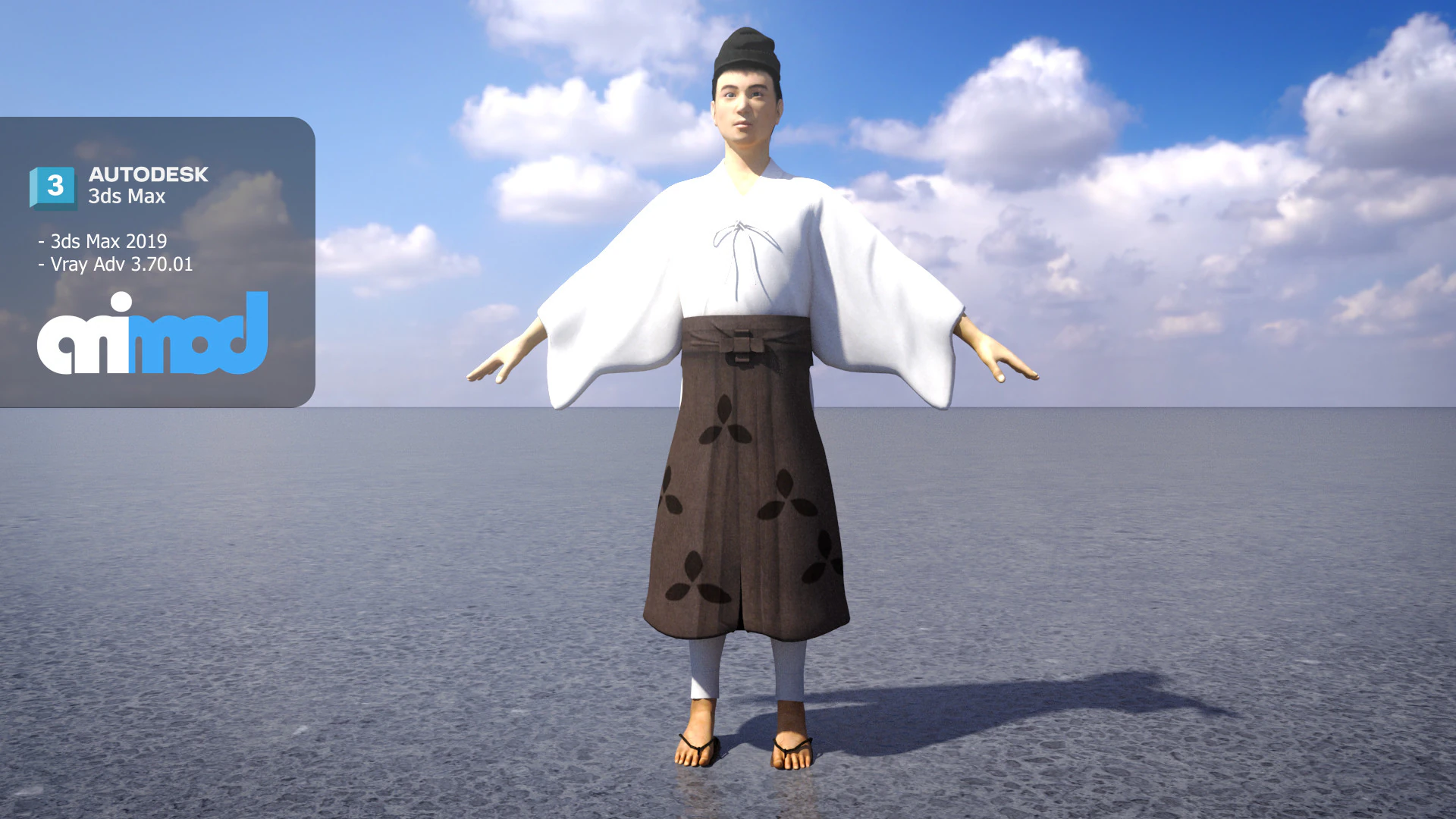Ancient Japanese Civilian Man 3D Model .c4d .max .obj .3ds .fbx .stl .blend