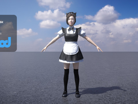 Japanese Maid Outfit Girl 0004 3Dモデル
