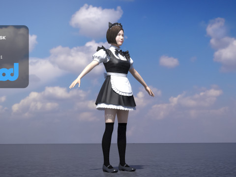 Japanese Maid Outfit Girl 0004 3D Model
