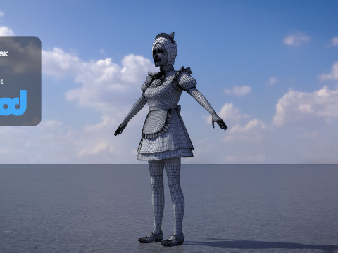 Japanese Maid Outfit Girl 0004 3D Model