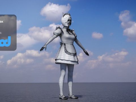 Japanese Maid Outfit Girl 0004 3D Model