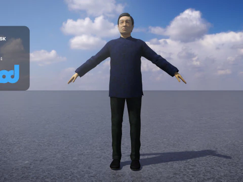 Vecchio in abito tunica cinese Modello 3D