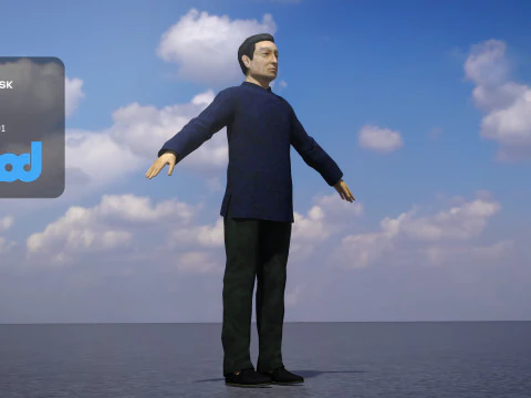 Old Man in Chinese Tunic Suit 3D Model