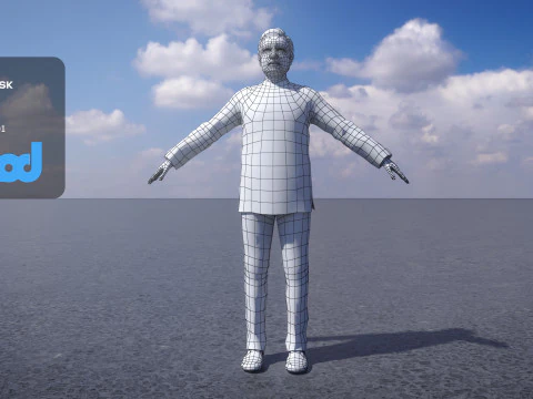 Old Man in Chinese Tunic Suit 3D Model