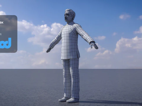Old Man in Chinese Tunic Suit 3D Model
