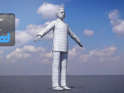 Old Man in Chinese Tunic Suit 3D Model