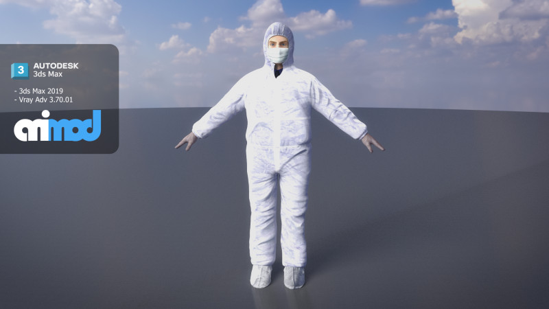 Protective Suit Man 0001 3D Модель .c4d .max .obj .3ds .fbx .stl .blend