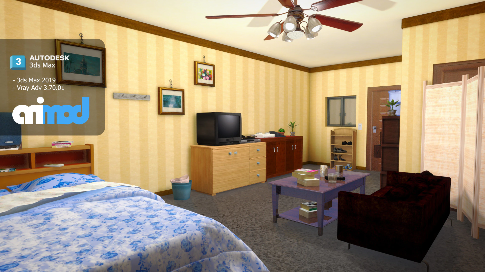 Hk Public Housing Interior 001 3D Model .c4d .max .obj .3ds .fbx .stl .blend