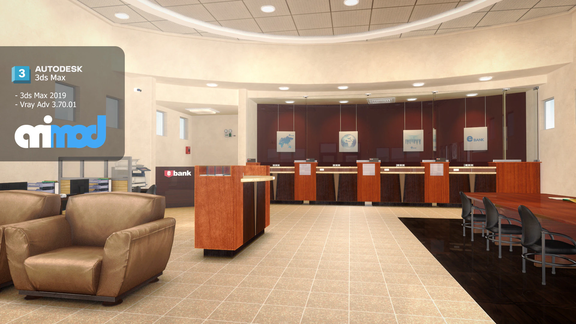 Bank Interior 3D Model .c4d .max .obj .3ds .fbx .stl .blend 