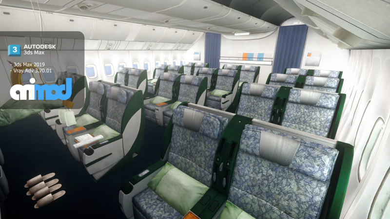 Airplane Interior Business Class 3D 模型 .c4d .max .obj .3ds .fbx .stl .blend