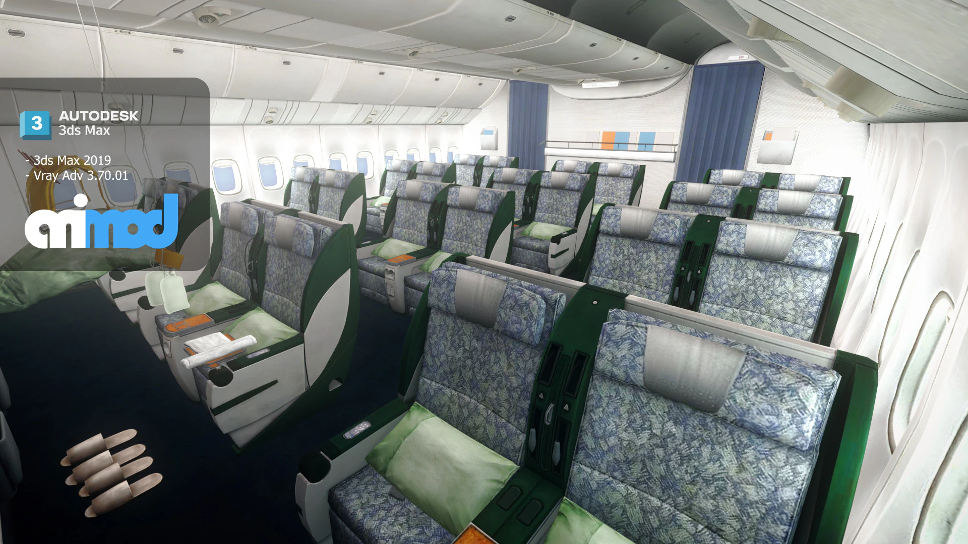Airplane Interior Business Class 3D Model .c4d .max .obj .3ds .fbx .stl .blend 