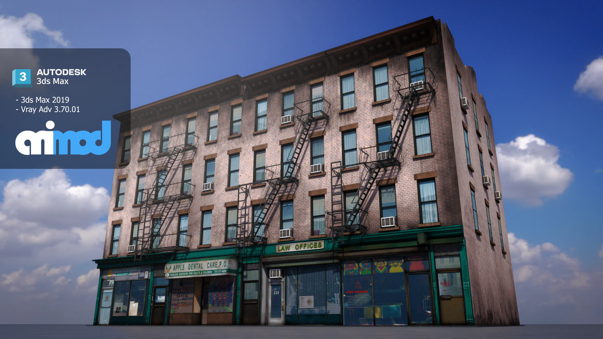 US Apartment Building 1002 3D Model .c4d .max .obj .3ds .fbx .stl .blend 