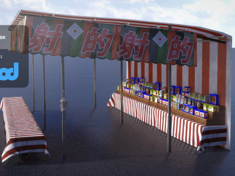 Japanese Street Stall 0008 Shateki Gunshooting 3D Model