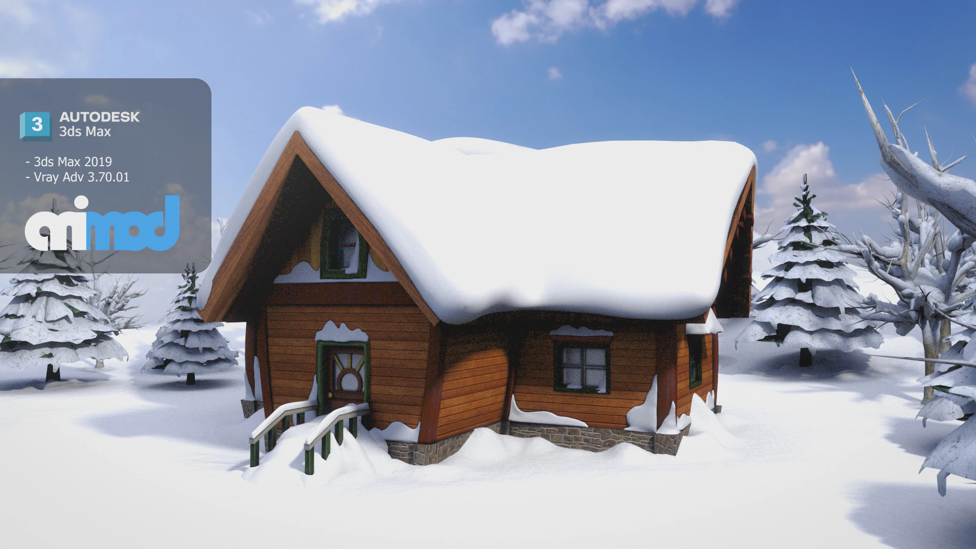 CartoonWinterWoodenHouses 3D Model .c4d .max .obj .3ds .fbx .stl .blend 