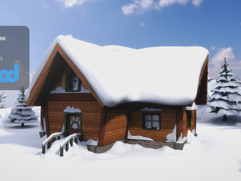 CartoonWinterWoodenHouses 3Dモデル