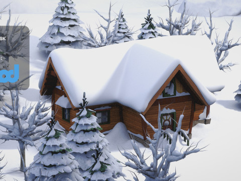 CartoonWinterWoodenHouses 3D Model