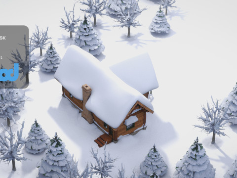 CartoonWinterWoodenHouses 3D Model