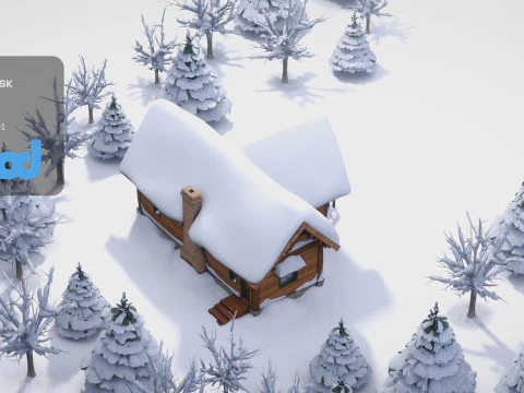 CartoonWinterWoodenHouses 3D Model
