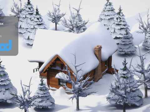 CartoonWinterWoodenHouses 3D Model