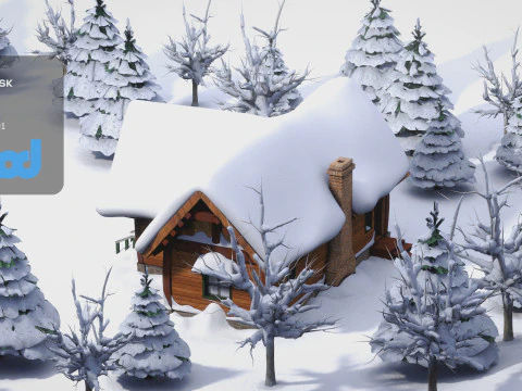 CartoonWinterWoodenHouses 3D Model