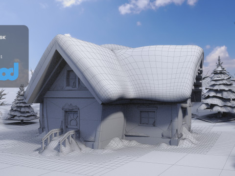 CartoonWinterWoodenHouses 3D Model