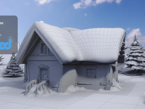 CartoonWinterWoodenHouses 3D Model