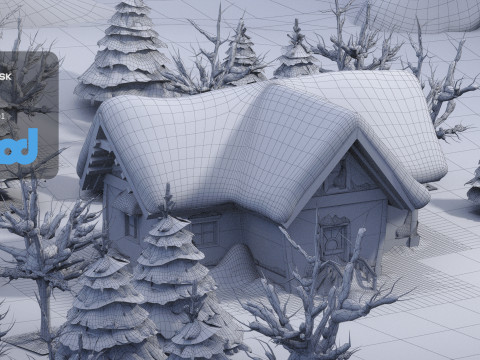 CartoonWinterWoodenHouses 3D Model